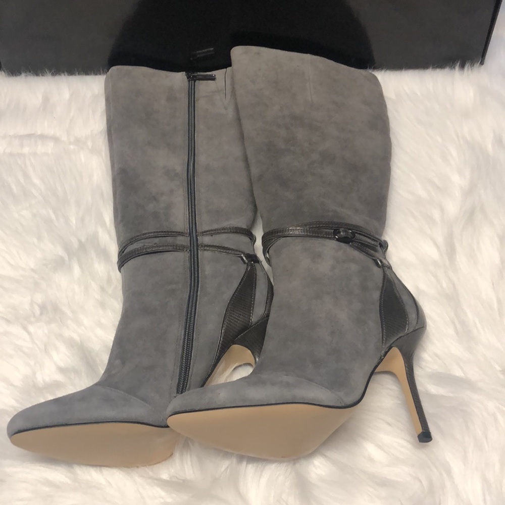 White House Black Market Gray Suede Boots.